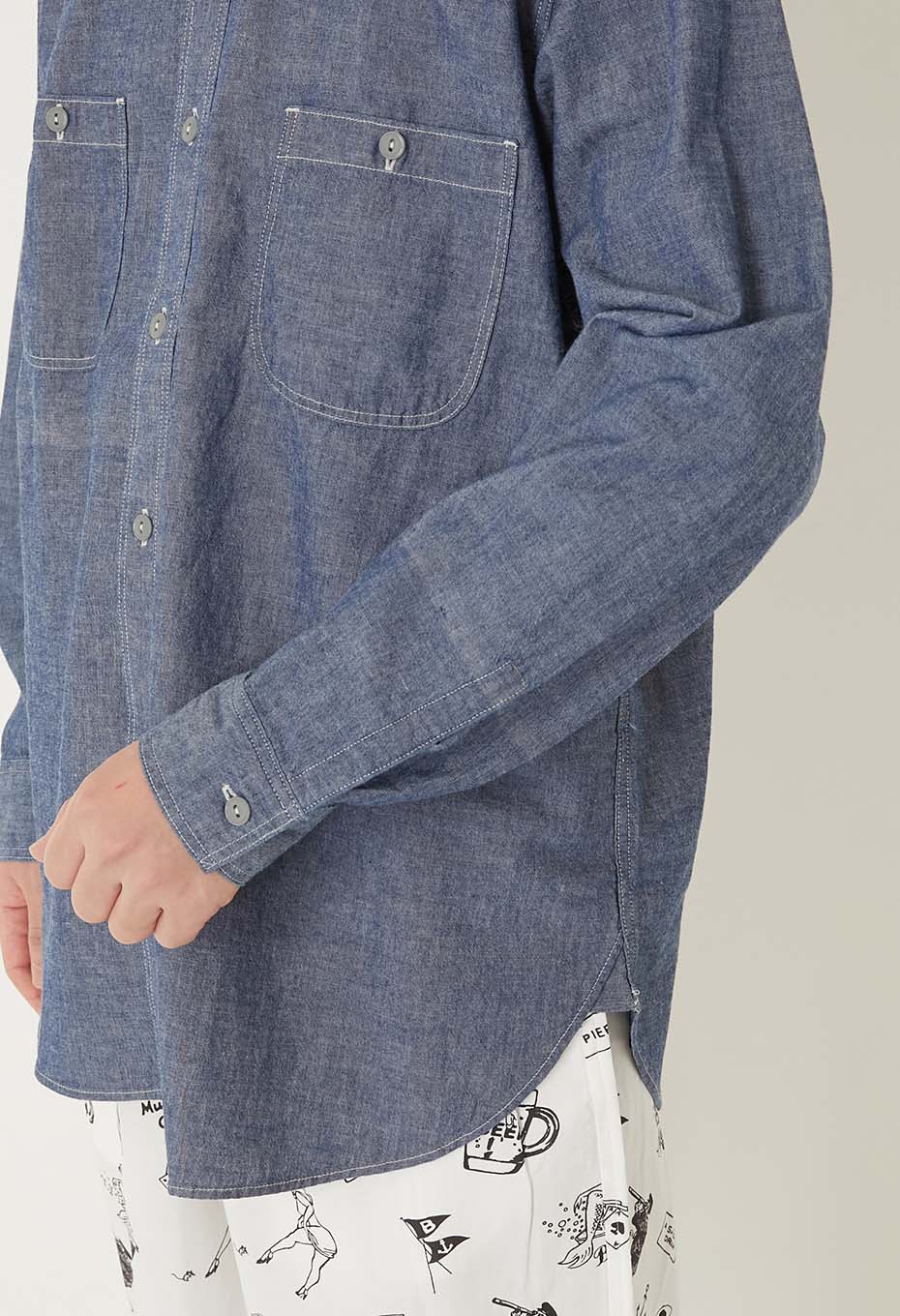 US NAVY シャンブレーロングスリーブシャツ - BLUE