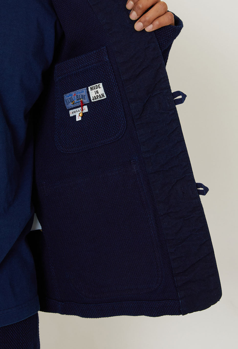 Woven Pure Indigo Light Sashiko Oriental Jacket - INDIGO