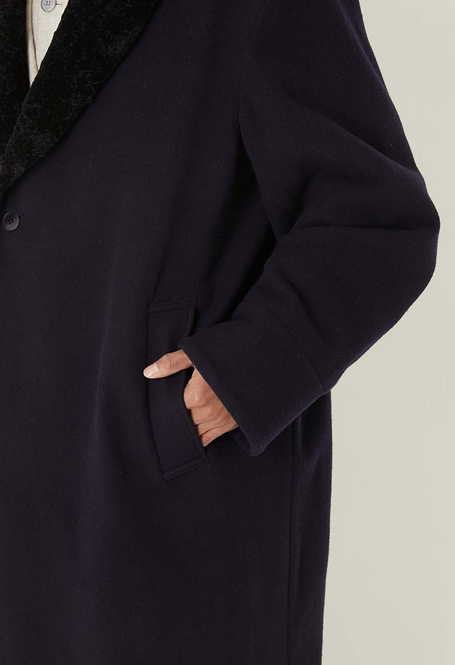 カシミアミックスフリース タイロッケンコート - DARK NAVY