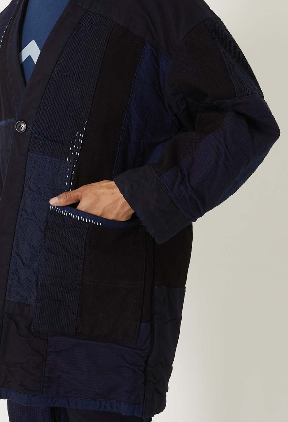Woven Pure Indigo Sashiko Nenrin Haori - INDIGO