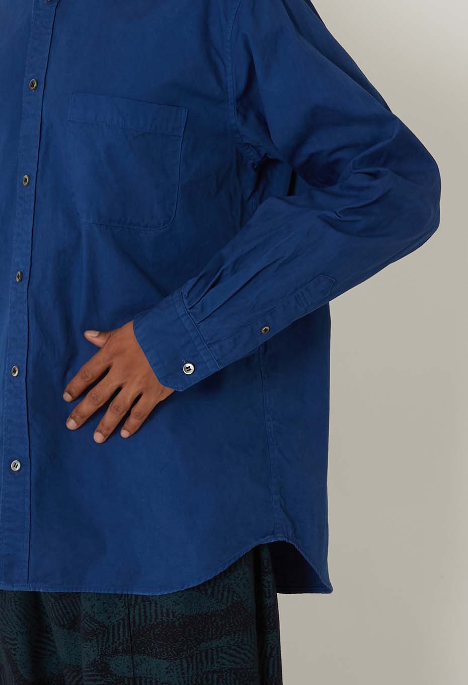 fine ox Woven Pure Indigo  Button-down long sleeve shirt - INDIGO