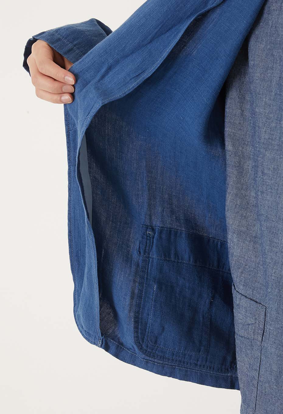 インディゴリネン ハイカウントツイル スモーキングジャケット - INDIGO