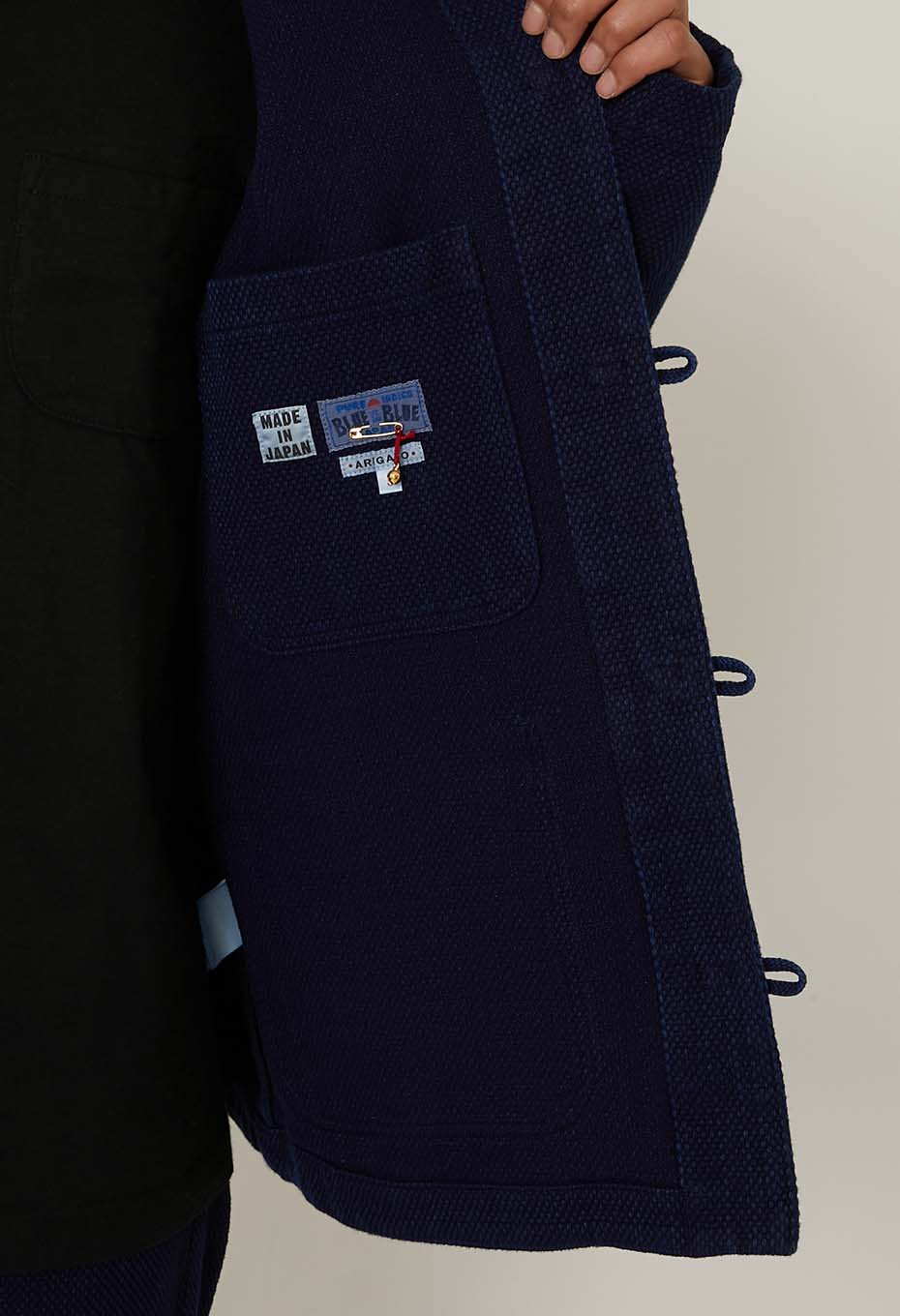 Woven Pure Indigo Light Sashiko Oriental Jacket - INDIGO