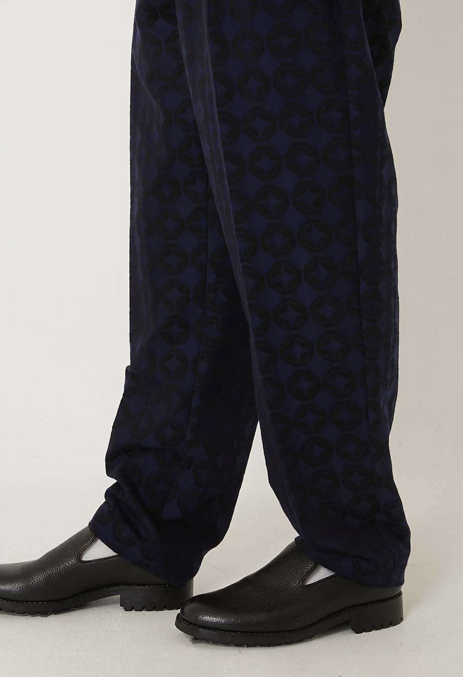 Shippou jacquard tuck draw straight pants - DARK NAVY