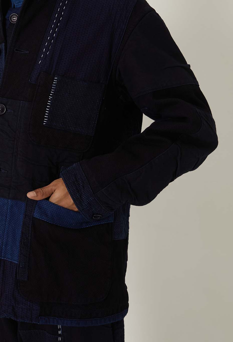 Woven Pure Indigo Sashiko Nerin Coverall - INDIGO