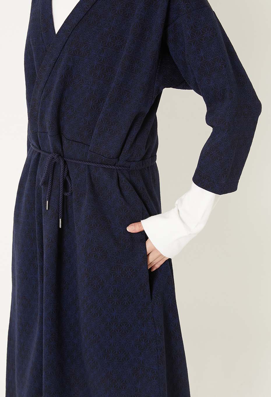 ウールニットジャカード ワンピース - NAVY