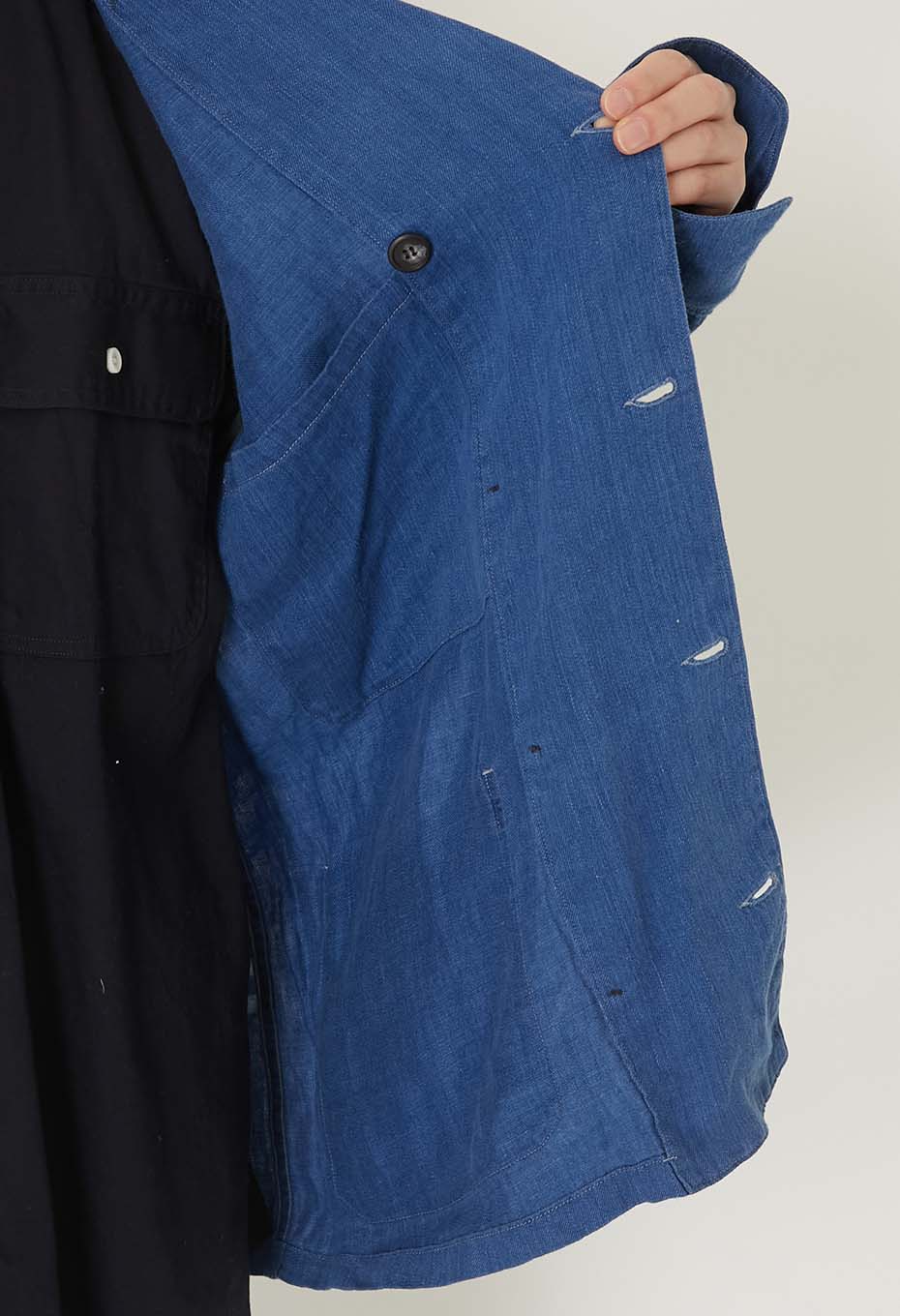 インディゴリネン ハイカウントツイル ダブルブレストワークジャケット - INDIGO