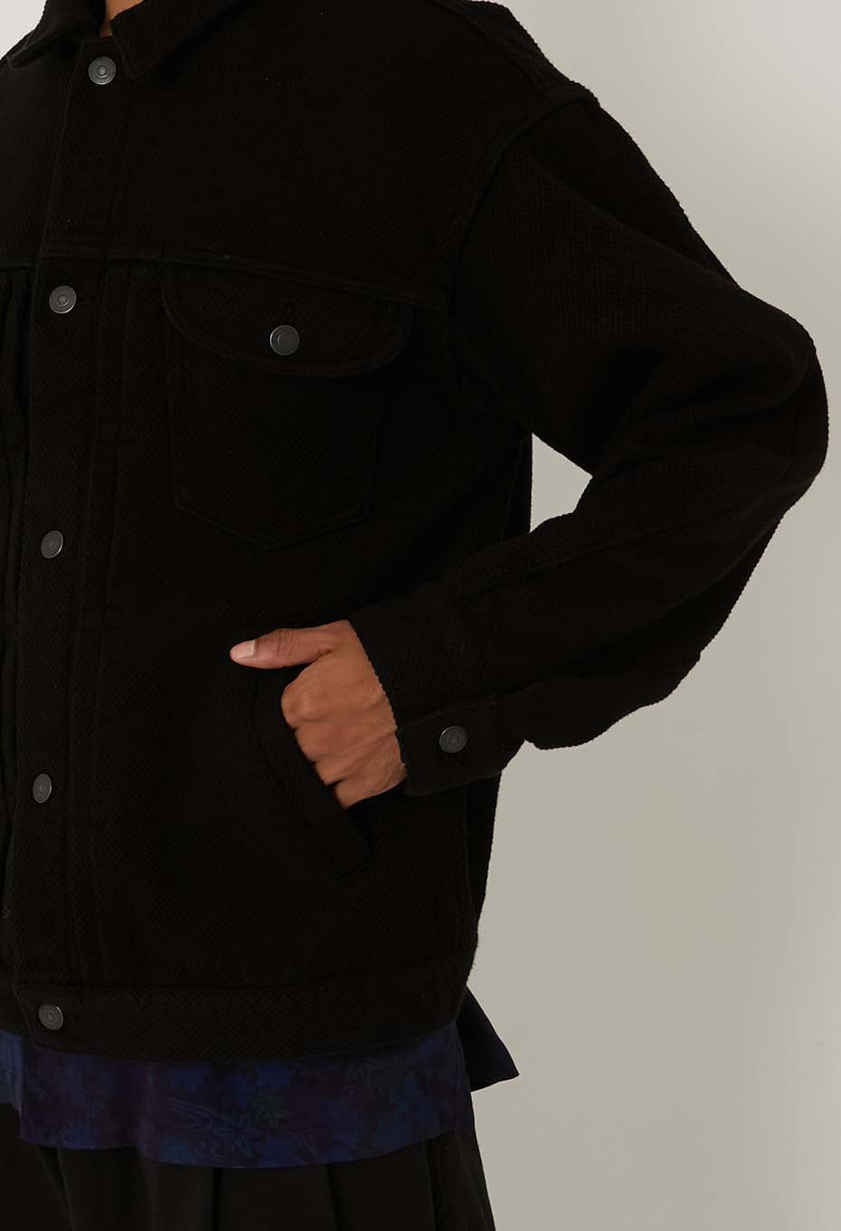 Nijuorisashiko Dark Black Trucker Jacket - BLACK