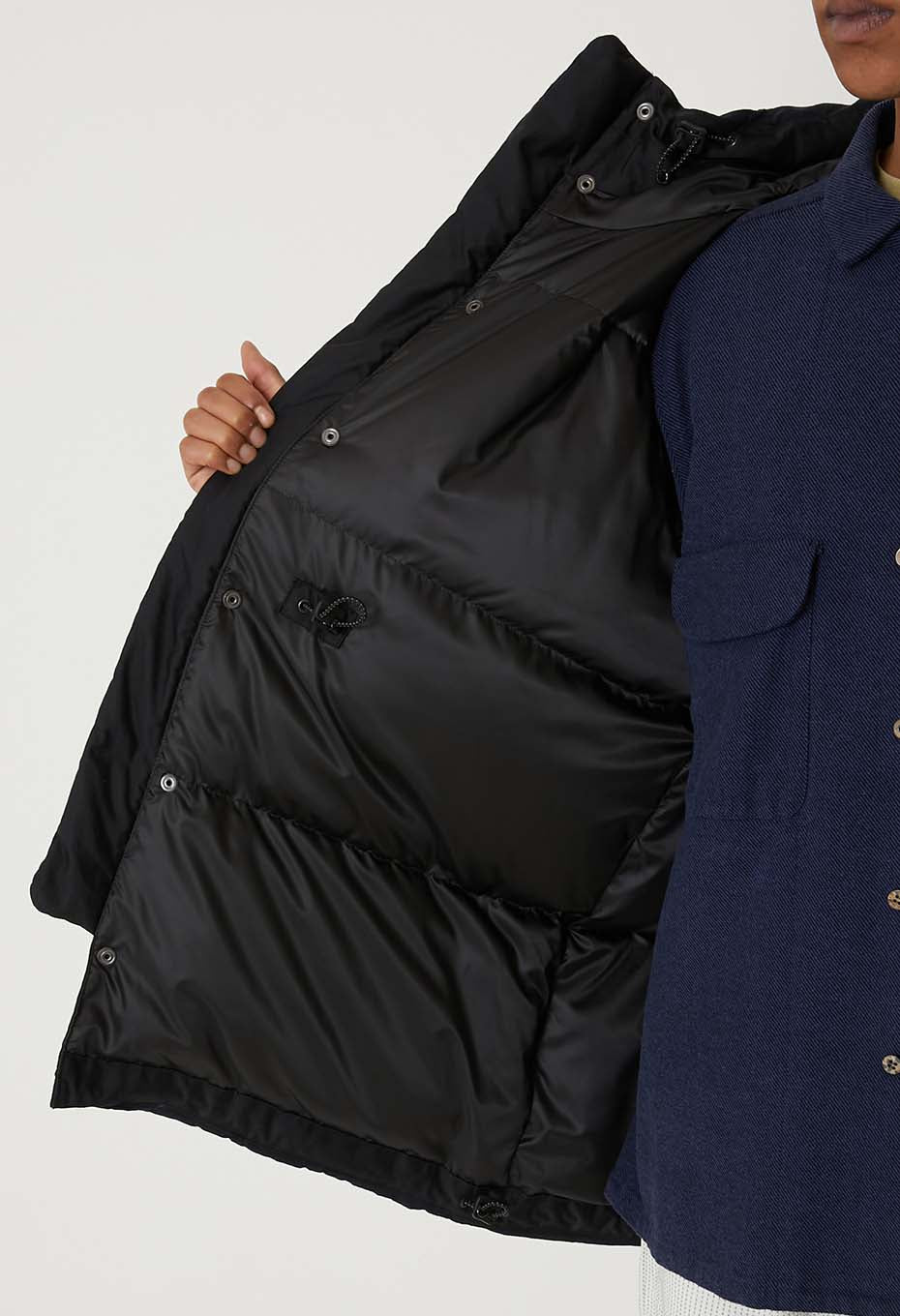 Indigo nylon satin recycled down jacket - INDIGO