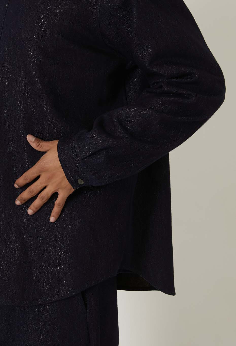 Gold yarn indigo pullover long sleeve shirt - INDIGO