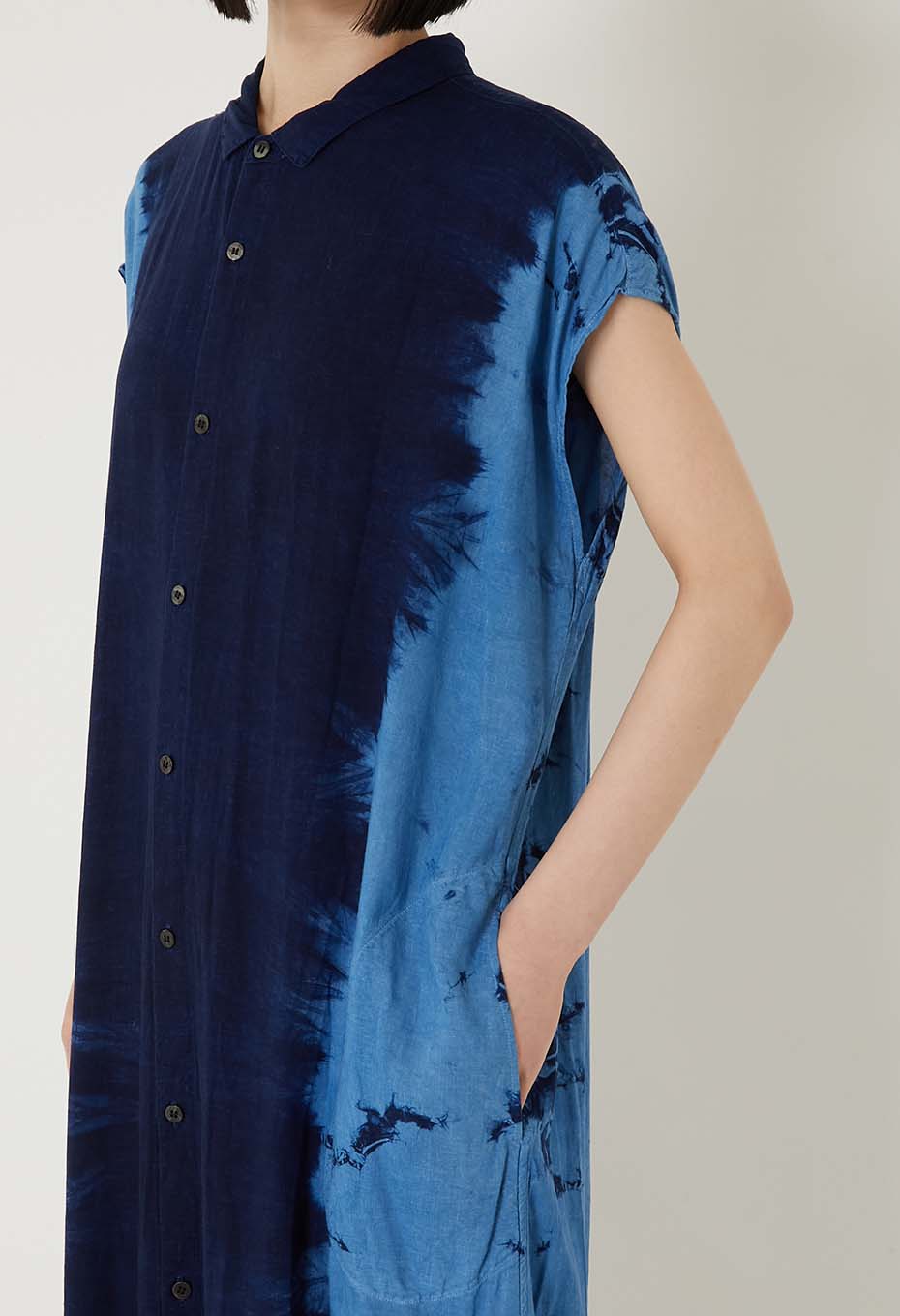 Aigasaneshibori linen shirt dress - INDIGO