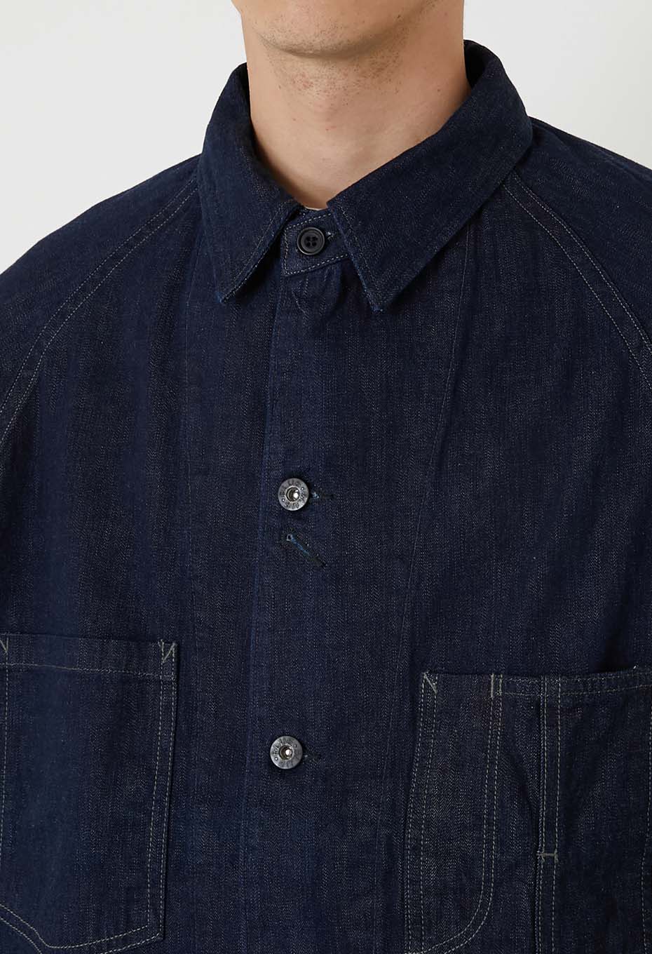 JK101 セルビッチライトデニム ラグランスリーブカバーオール - INDIGO