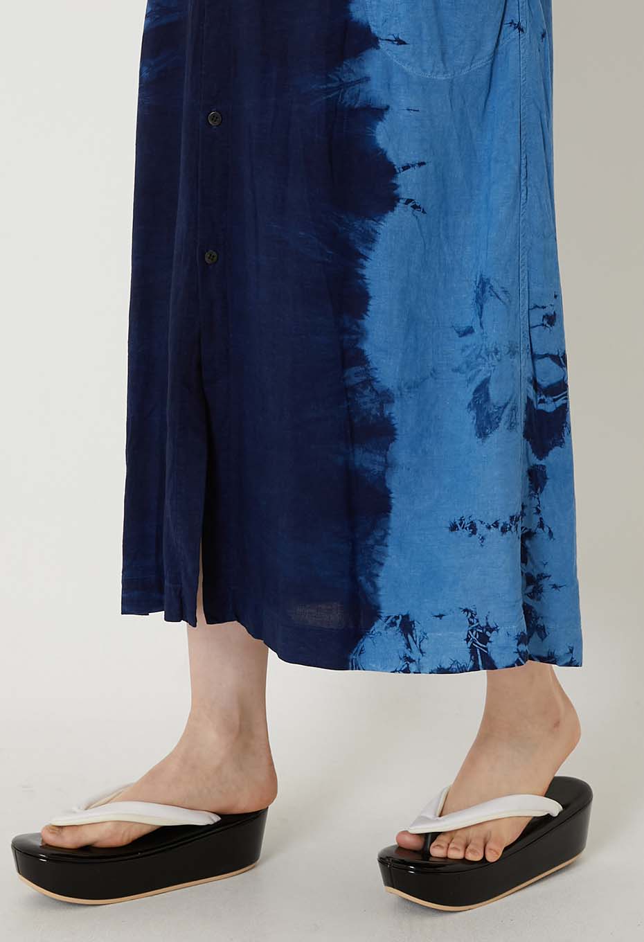 Aigasaneshibori linen shirt dress - INDIGO