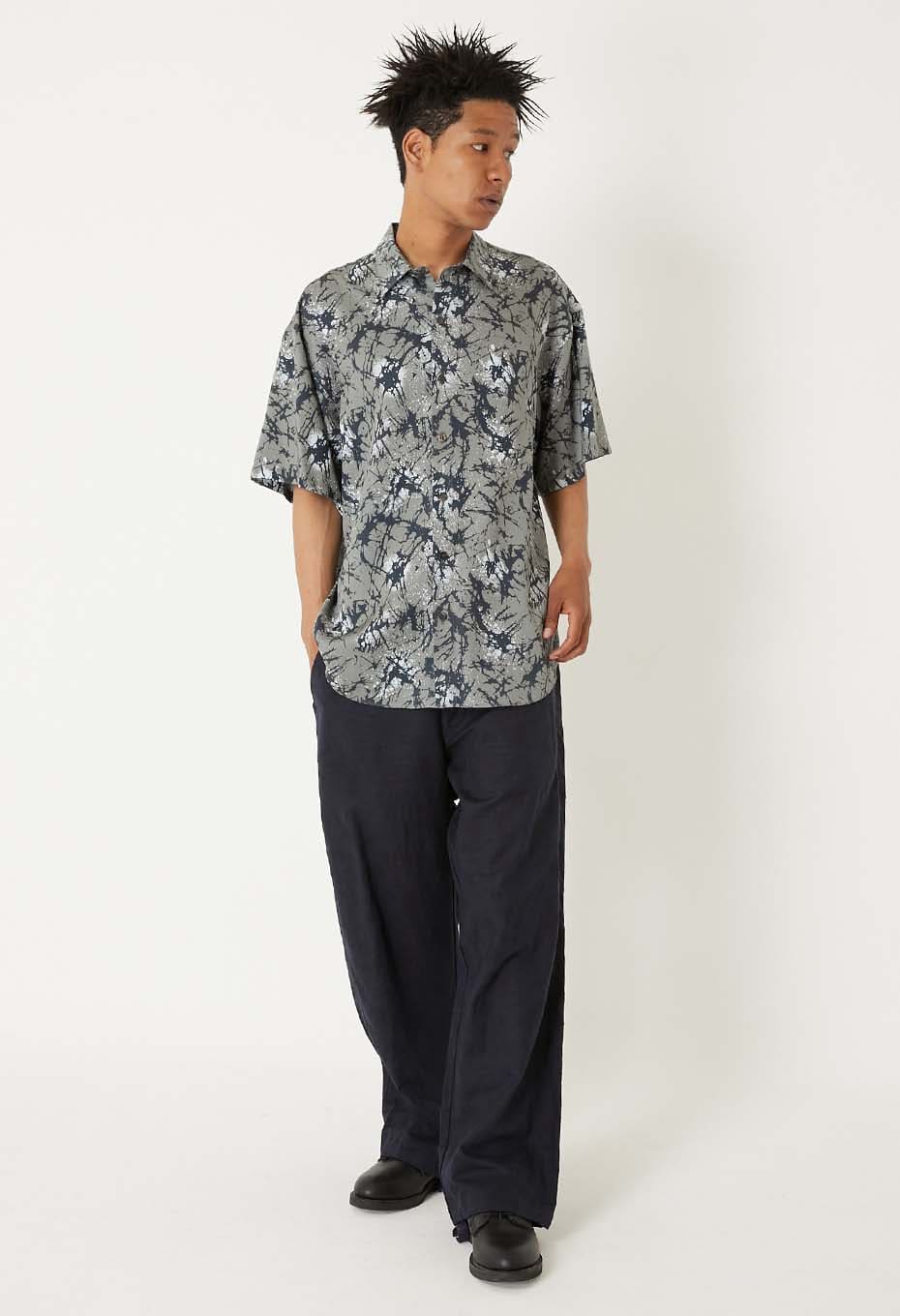 Linen mix glass pattern draw pants - DARK NAVY