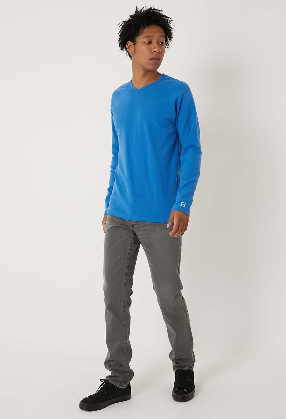 ストレッチフライス Vネックロングスリーブ Tシャツ - ROYAL BLUE