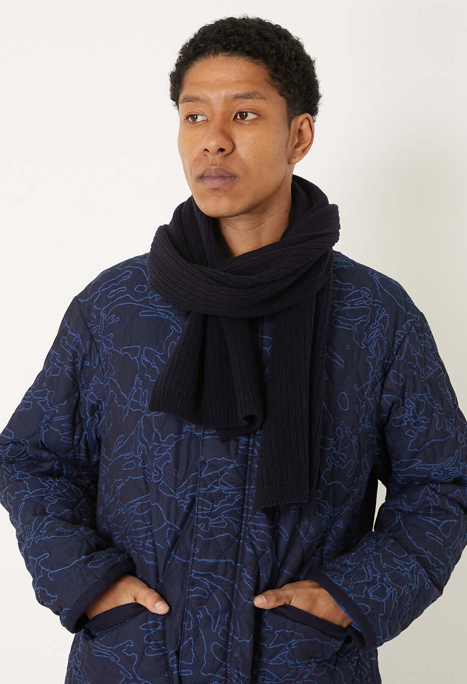 Yak cashmere rib muffler - DARK NAVY