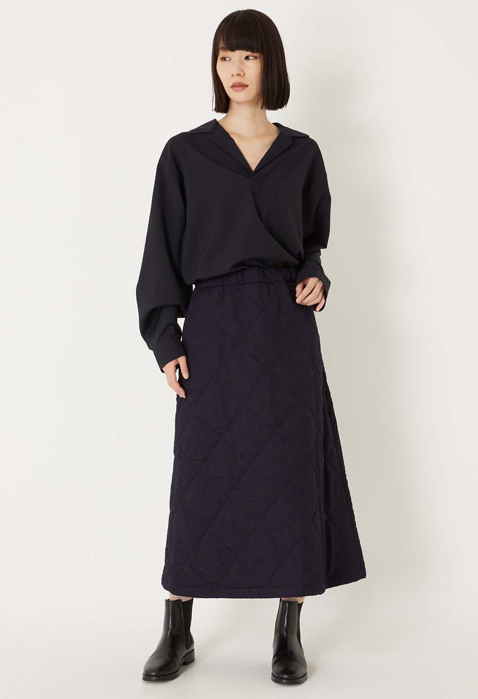 Indigo Tsujigahana Quilted Skirt - INDIGO