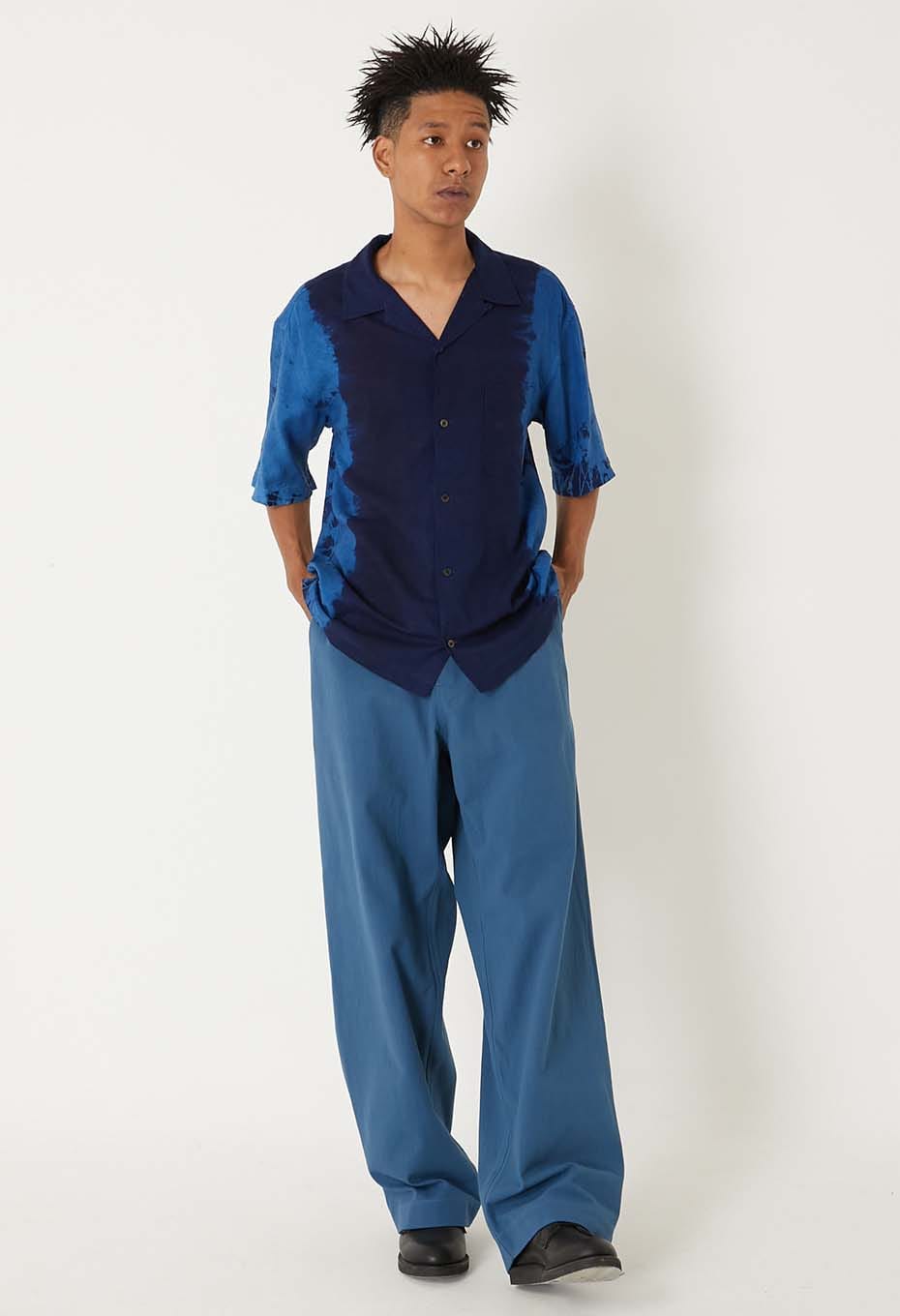 Aigasaneshibori linen short sleeve shirt - INDIGO