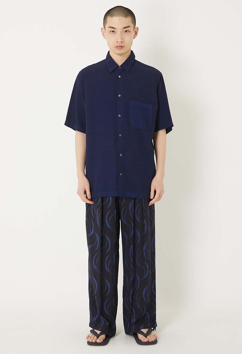 Rayonette Mebuki Print Easy Pants - DARK NAVY