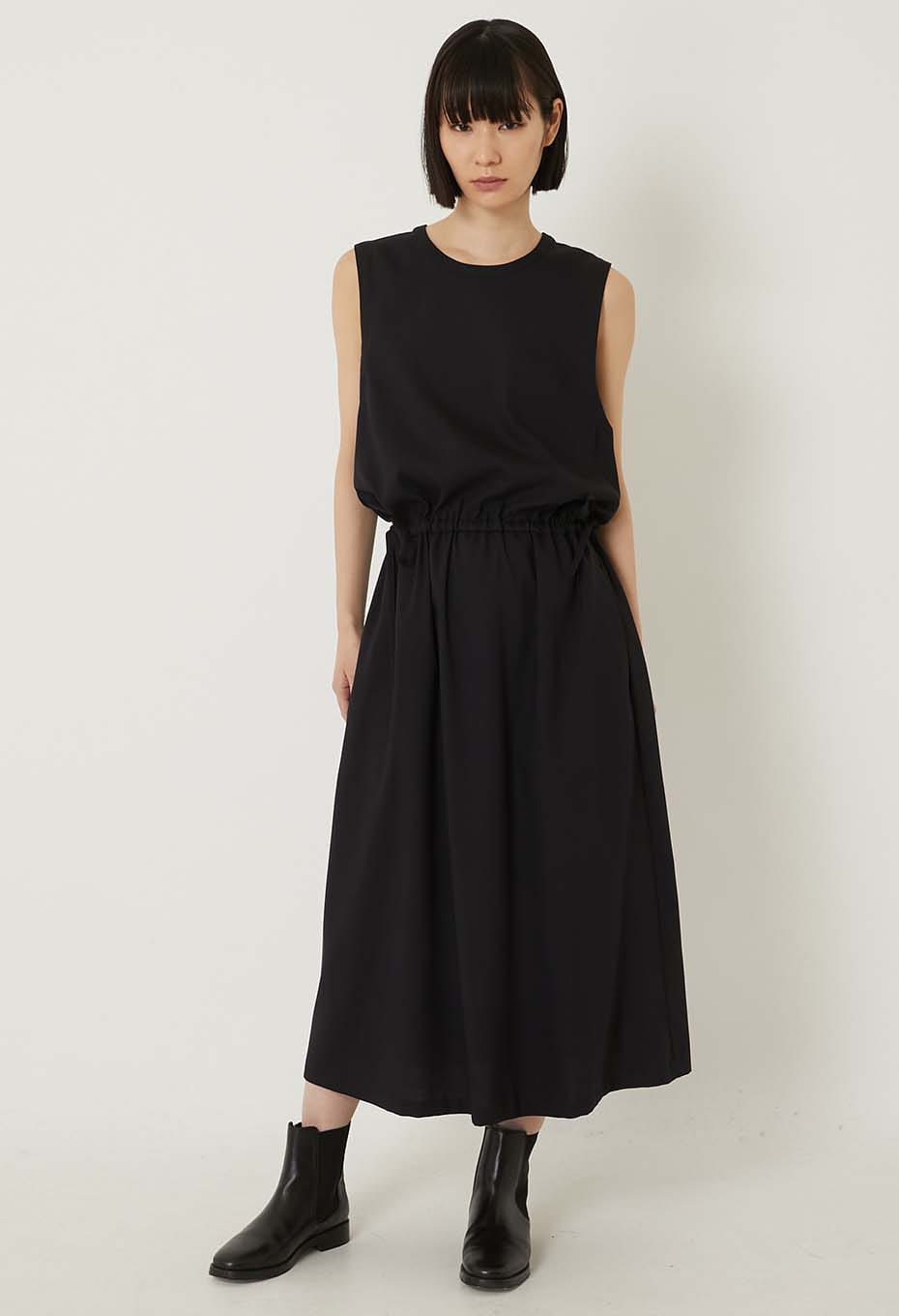 Stretch dry twill tank gathered dress - DARK NAVY