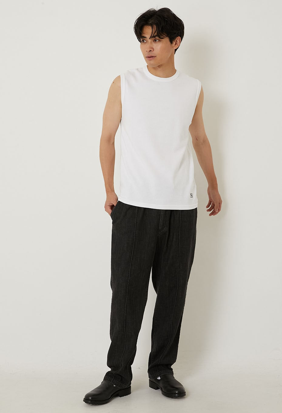 ストレッチフライス ノースリーブ Tシャツ - WHITE