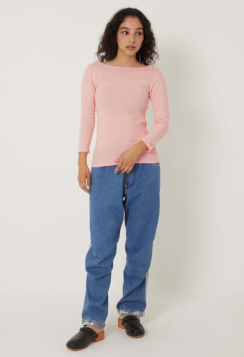 ストレッチフライス ボートネック ハーフスリーブ Tシャツ ウィメンズ - BABY PINK