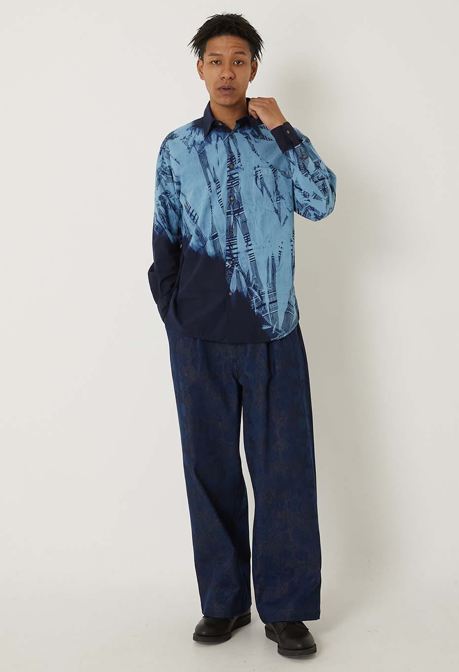 Woven Pure Indigo Itajime regular collar shirt - INDIGO