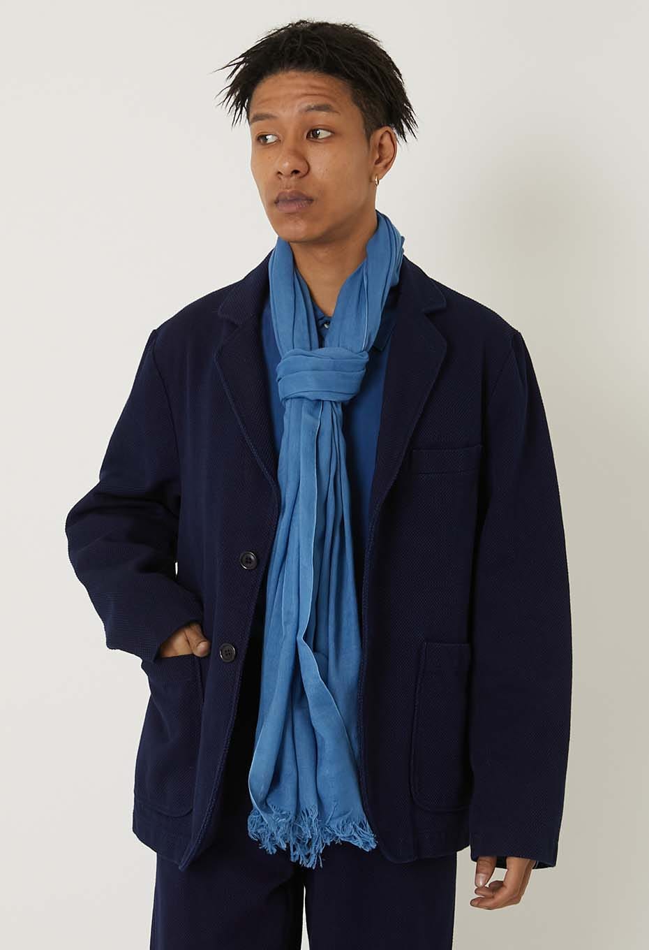 Woven Pure Indigo  Cotton Bamboo Stole - C