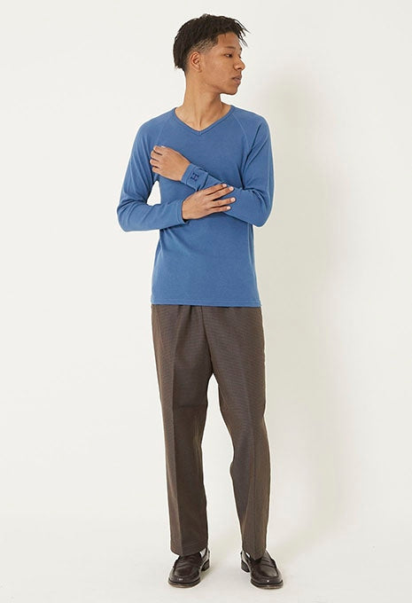 ストレッチフライス Vネックロングスリーブ Tシャツ - BLUE