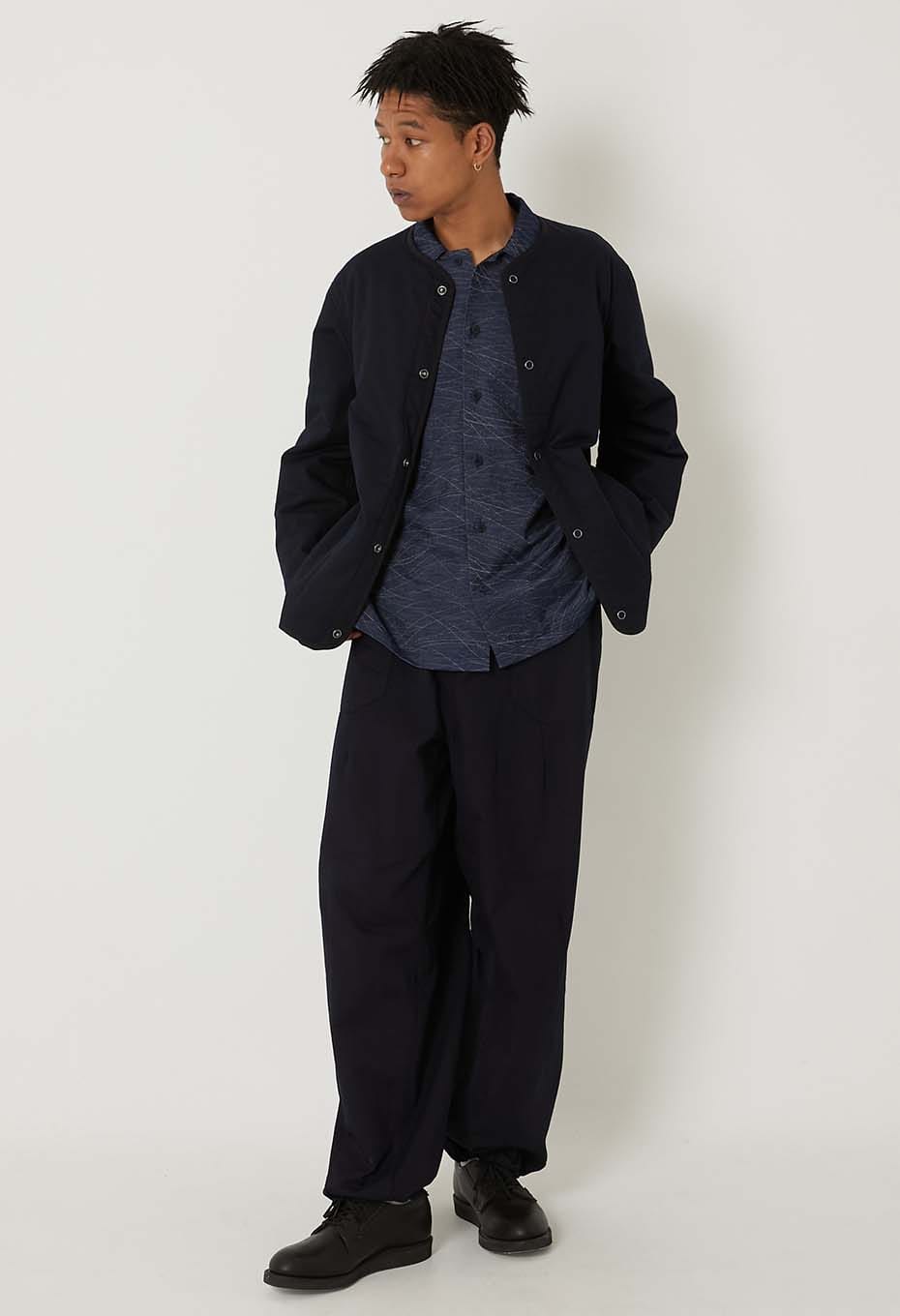 Indigo Nylon Satin Kazenami Quilt Jacket - INDIGO