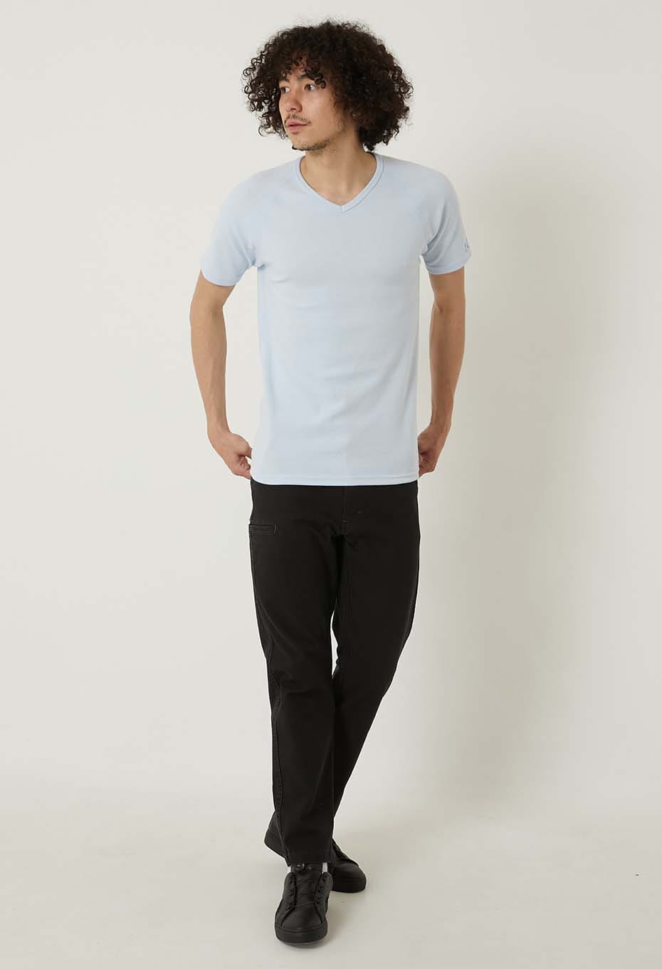 ストレッチフライス Vネックショートスリーブ Tシャツ - LIGHT BLUE