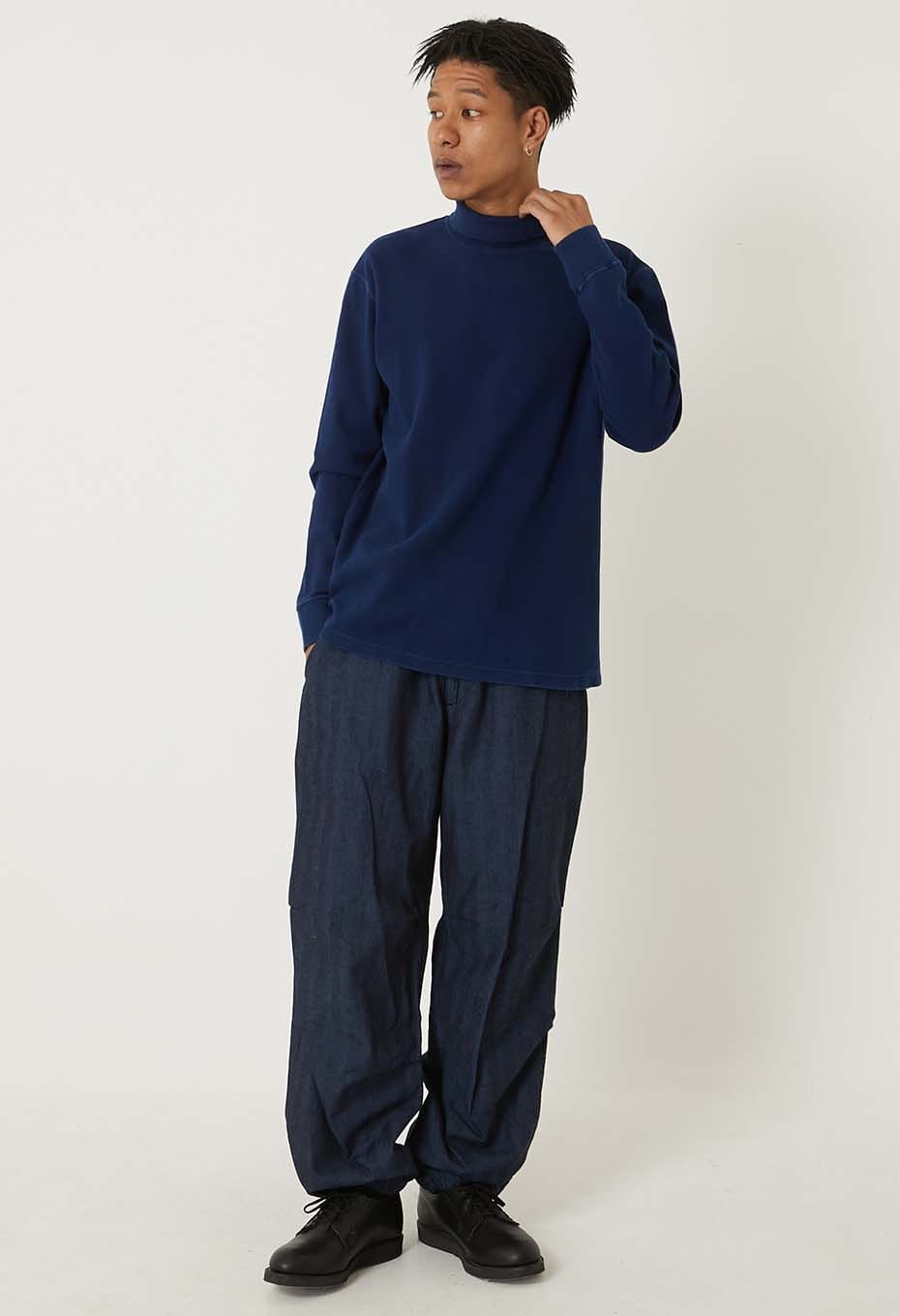 ムライトテレコ テゾメ ニードルステッチ タートルネック Tシャツ ユニセックス - INDIGO