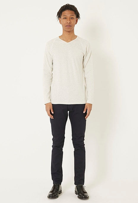 ストレッチフライス Vネックロングスリーブ Tシャツ - NATURAL