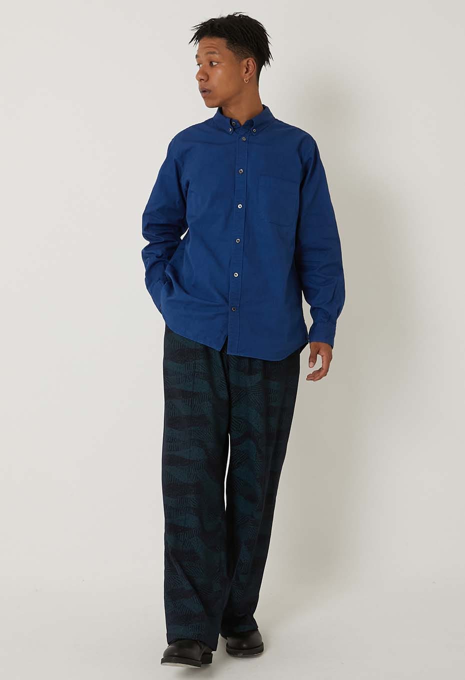 fine ox Woven Pure Indigo  Button-down long sleeve shirt - INDIGO