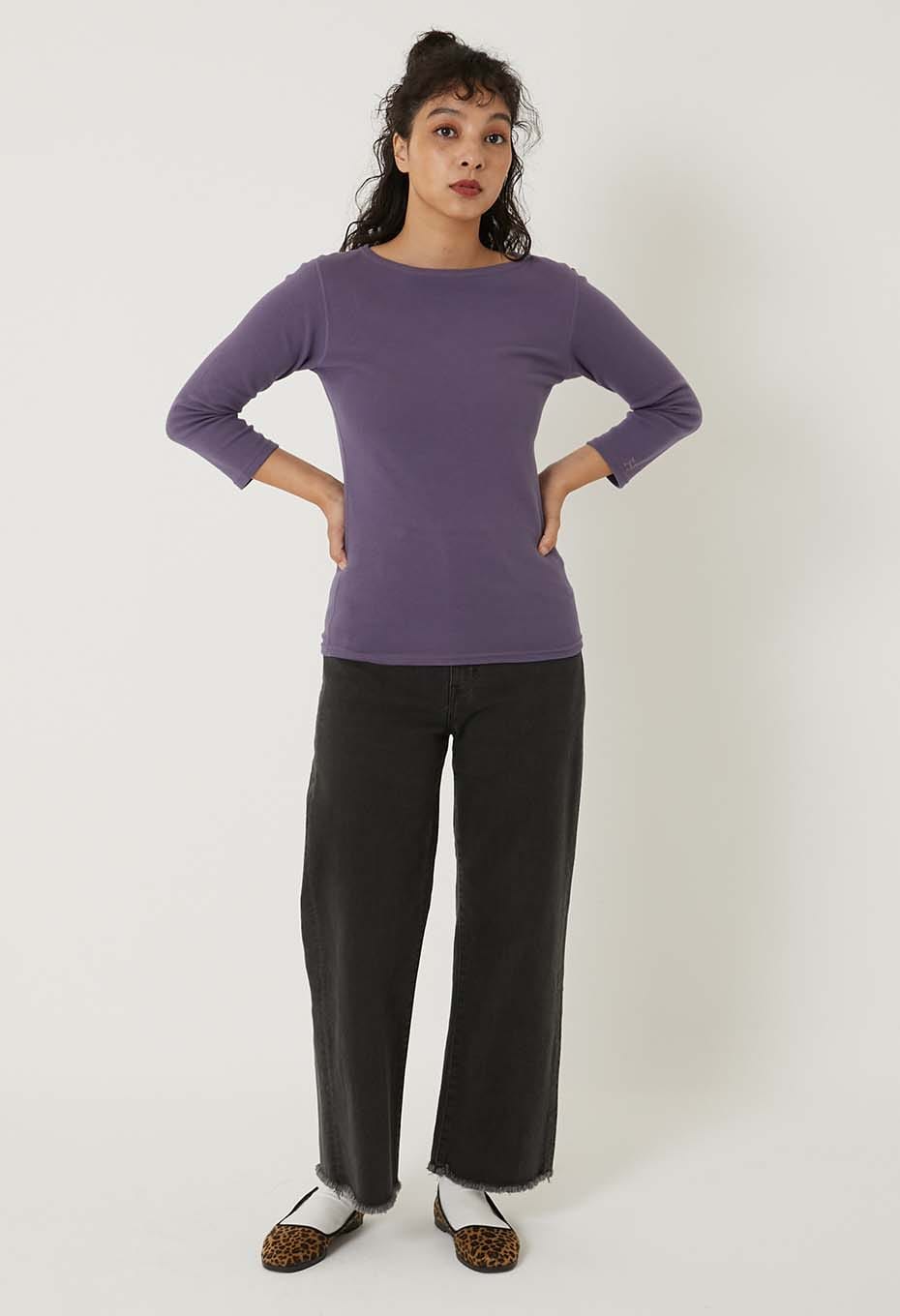 ストレッチフライス ボートネック ハーフスリーブ Tシャツ ウィメンズ - DK PURPLE