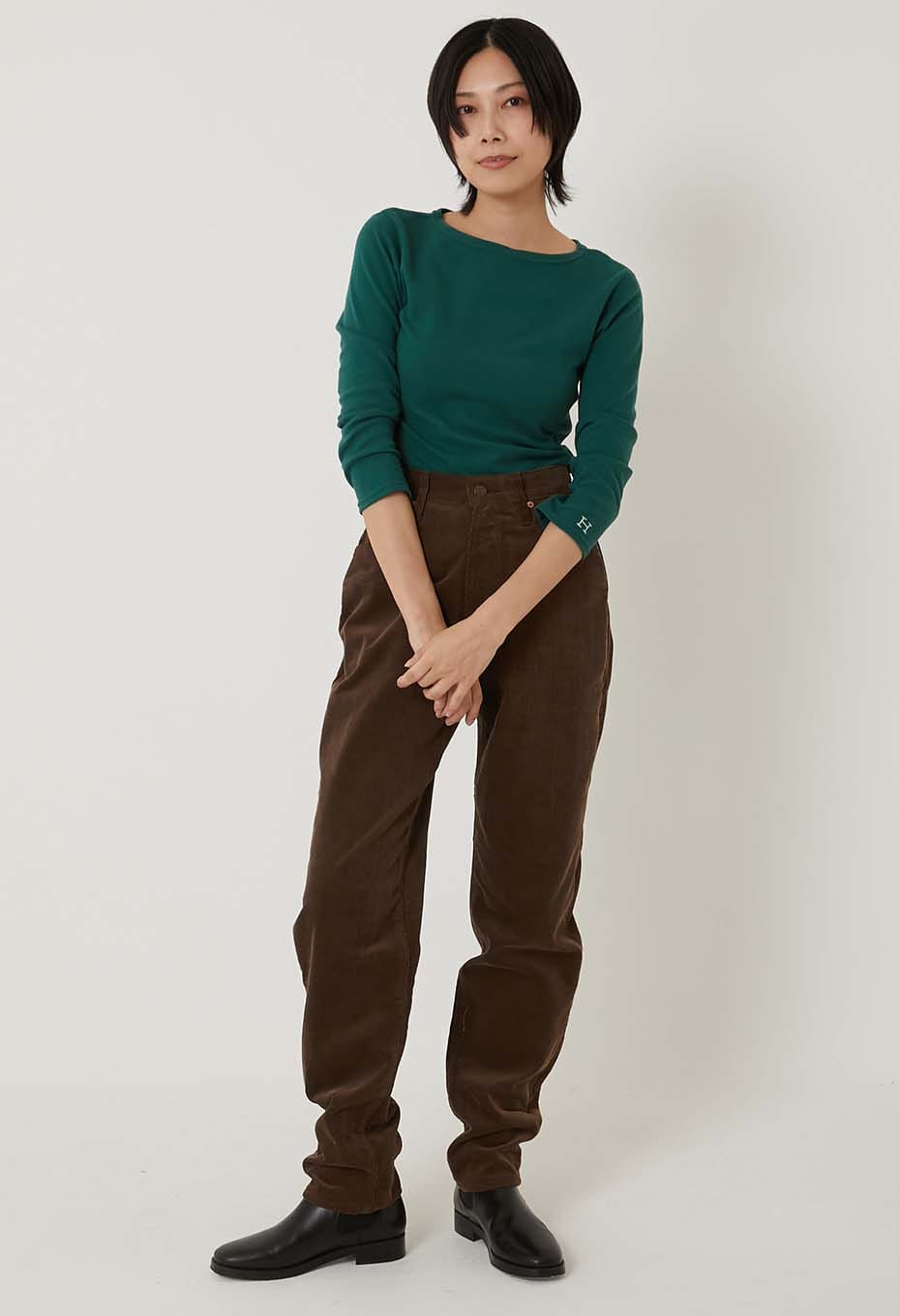 ストレッチフライス ボートネック ハーフスリーブ Tシャツ ウィメンズ - DARK GREEN