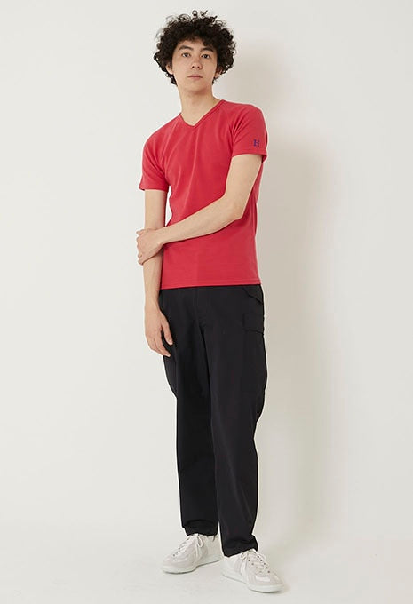 ストレッチフライス Vネックショートスリーブ Tシャツ - SCARLET