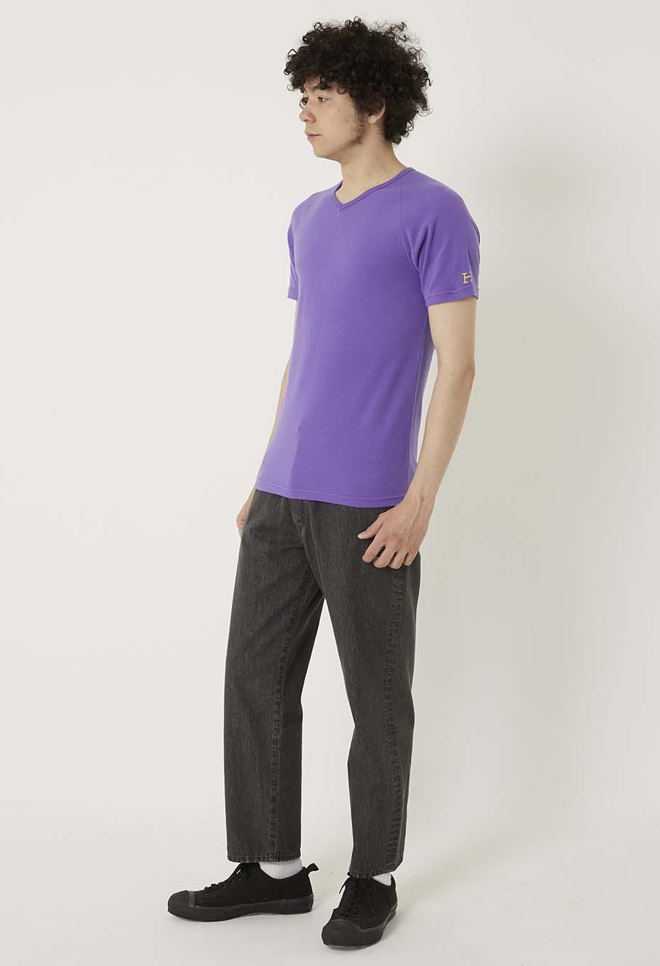 ストレッチフライス Vネックショートスリーブ Tシャツ - PURPLE