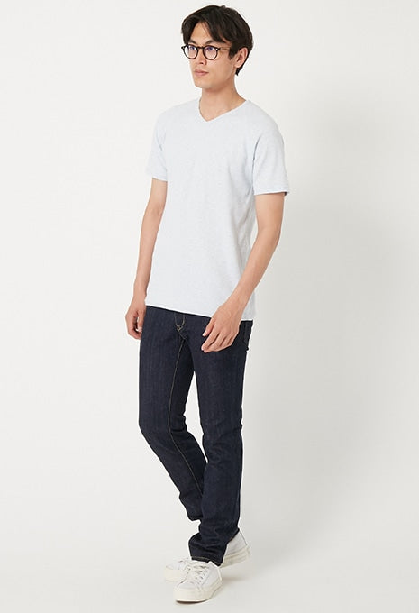 ストレッチフライス Vネックショートスリーブ Tシャツ - SAX