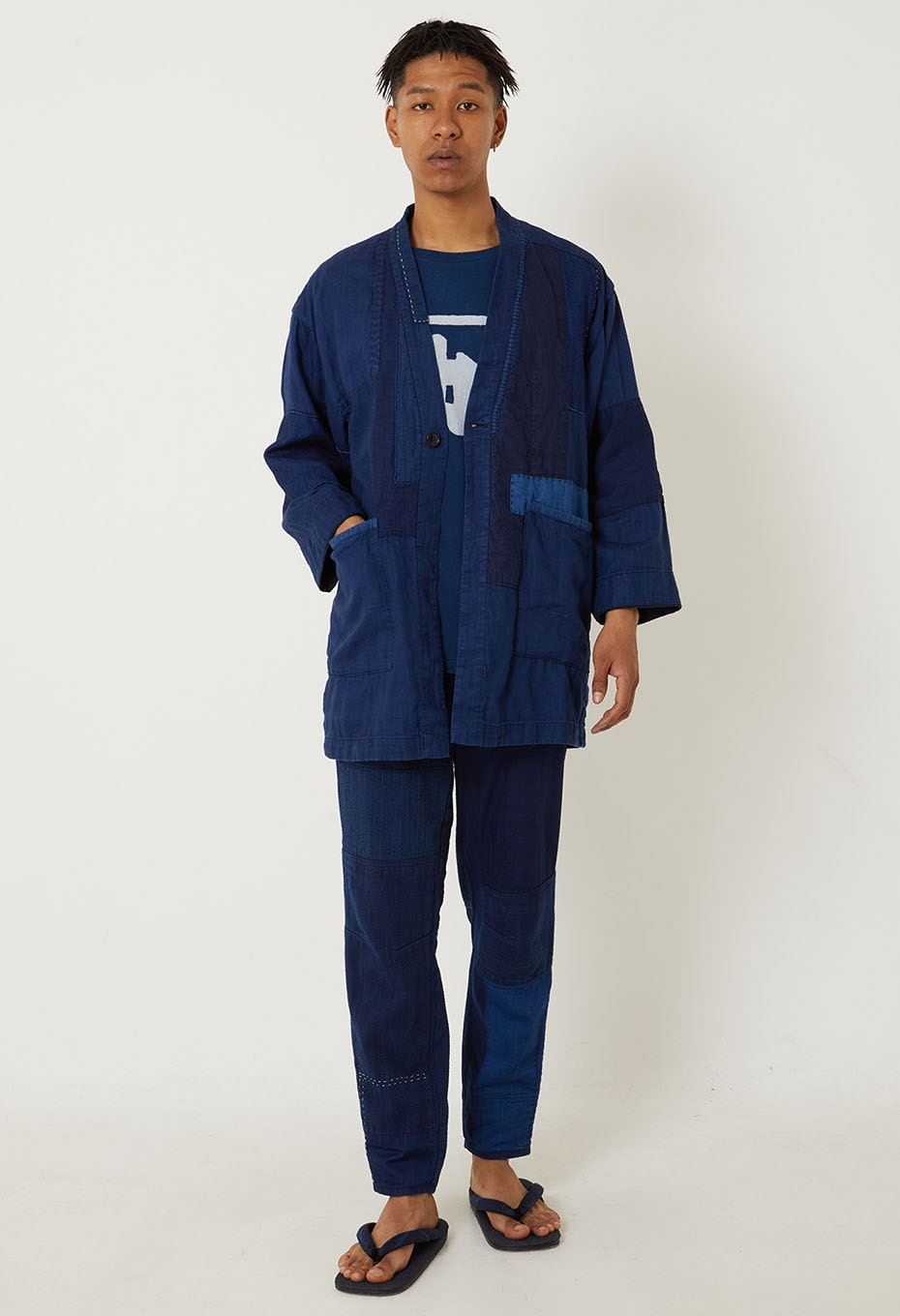 Indigo linen nenrin haori jacket - INDIGO