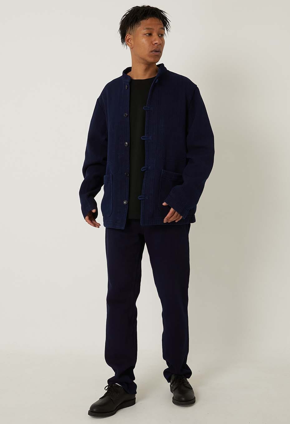 Woven Pure Indigo Light Sashiko Oriental Jacket - INDIGO