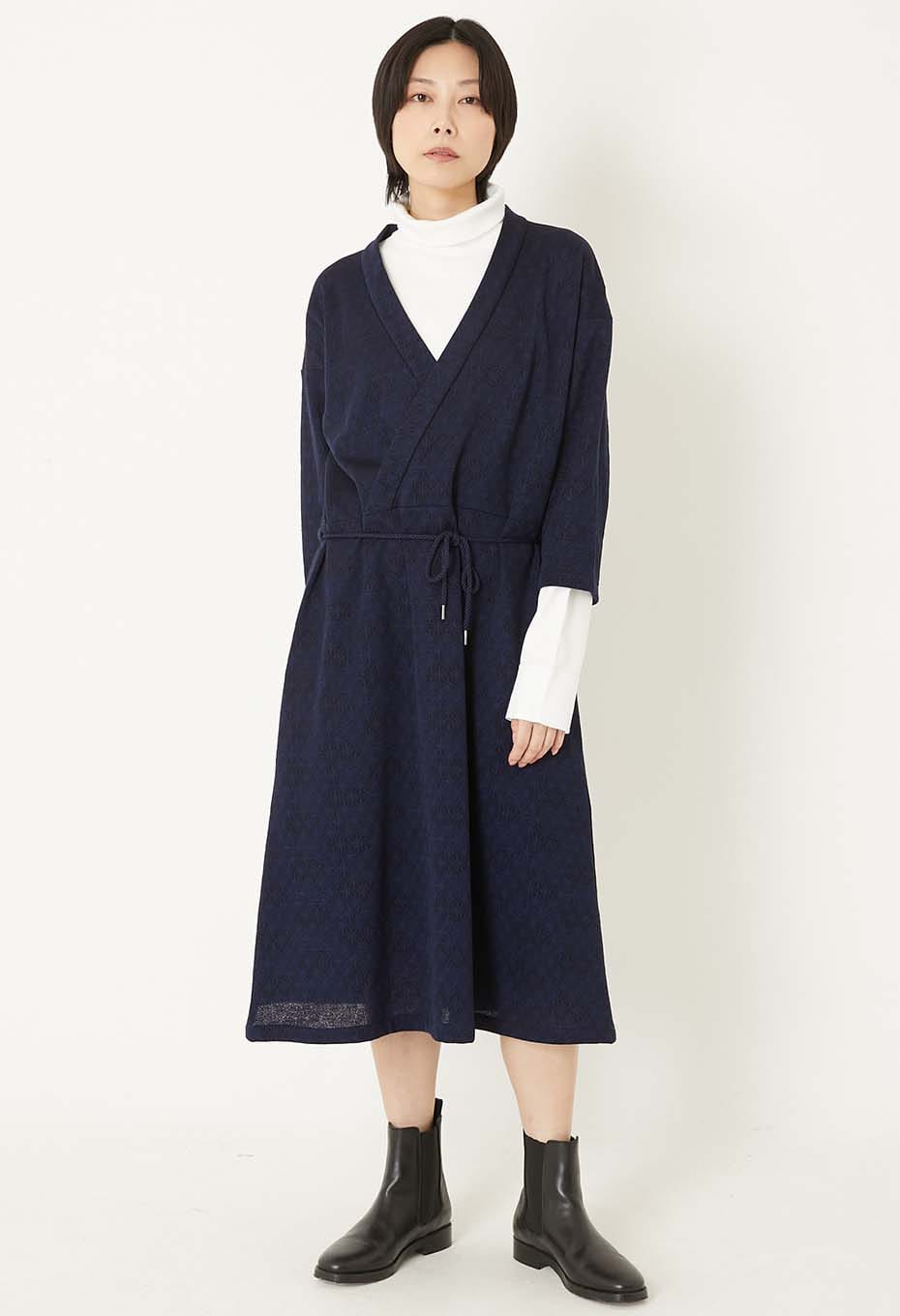 ウールニットジャカード ワンピース - NAVY