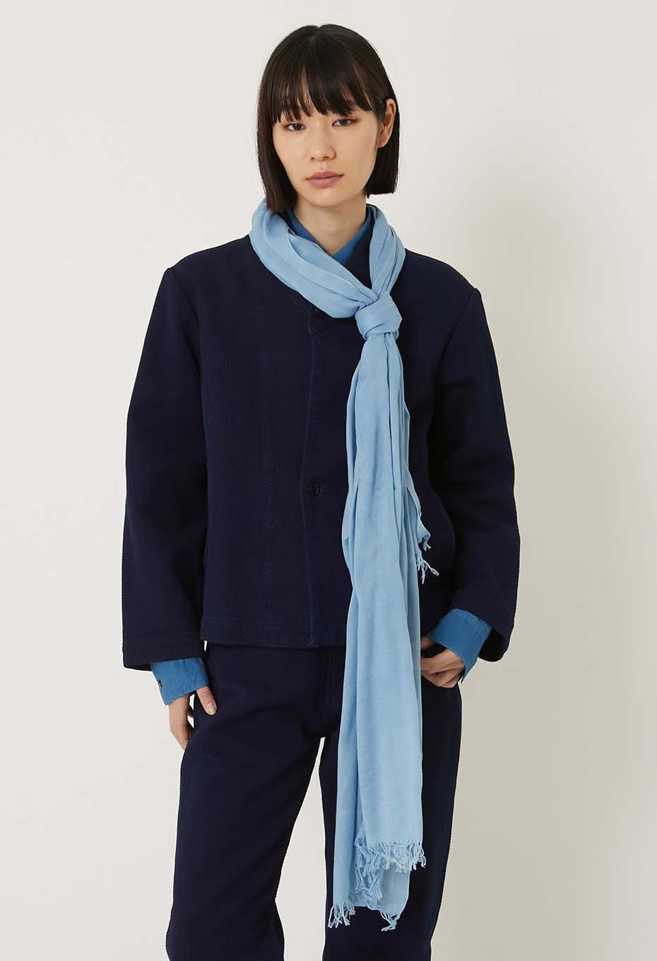 Woven Pure Indigo  Cotton Bamboo Stole - D