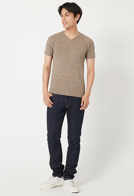ストレッチフライス Vネックショートスリーブ Tシャツ - KHAKI