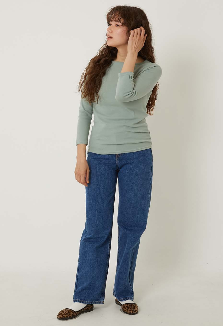 ストレッチフライス ボートネック ハーフスリーブ Tシャツ ウィメンズ - SAGE GREEN