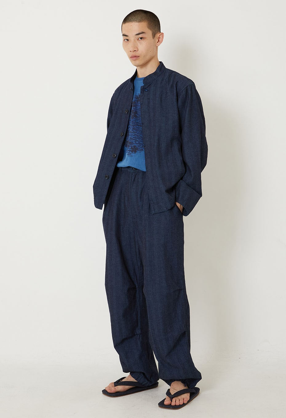 インディゴミックスヘリンボーン ニータックパンツ - INDIGO