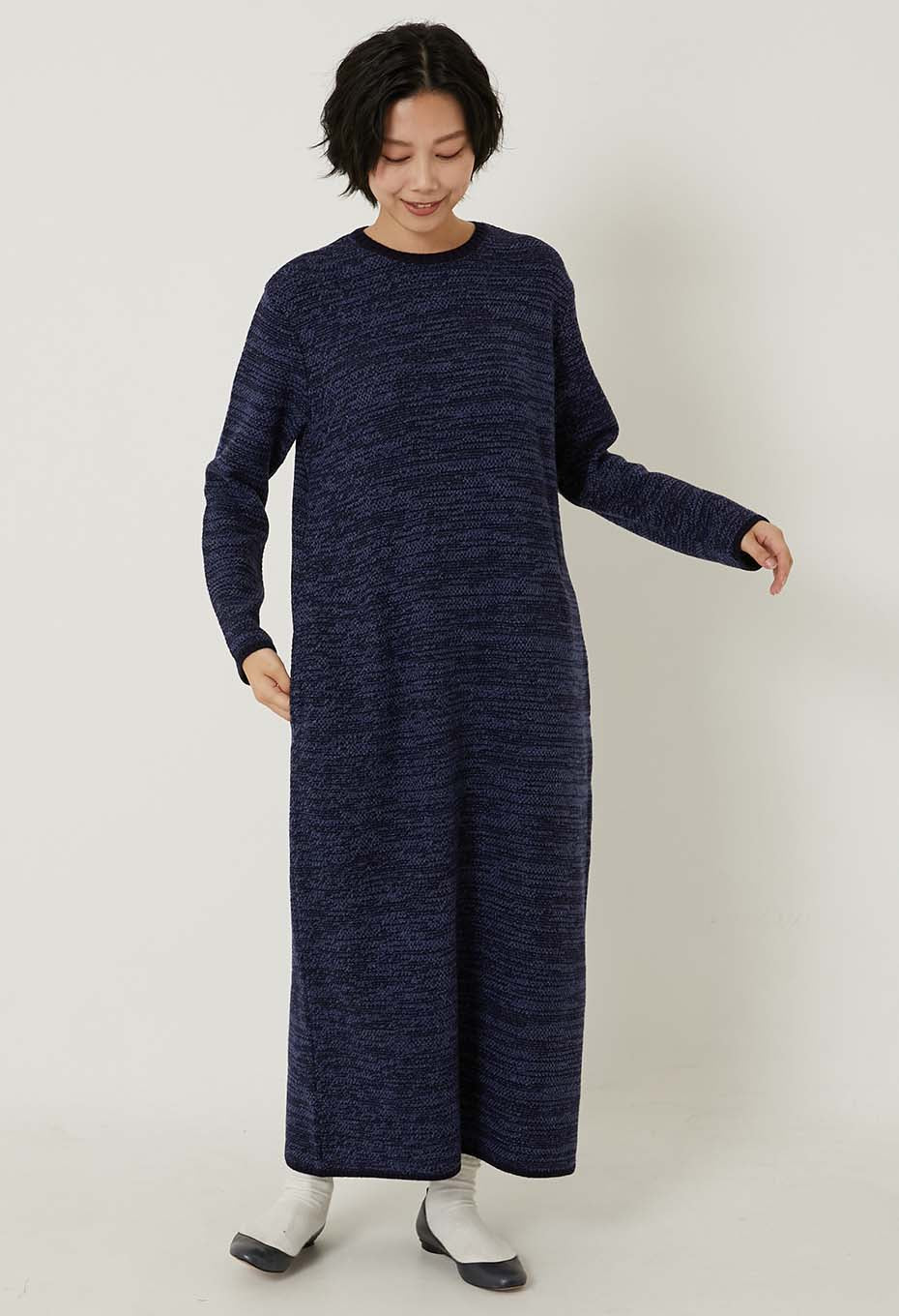 マチアカリ カノコニット ロングワンピース - NAVY