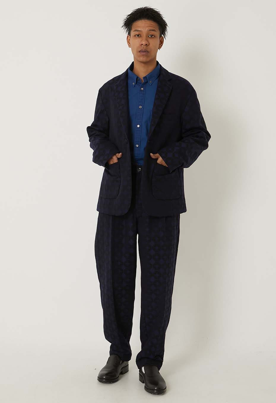 Shippou jacquard tuck draw straight pants - DARK NAVY