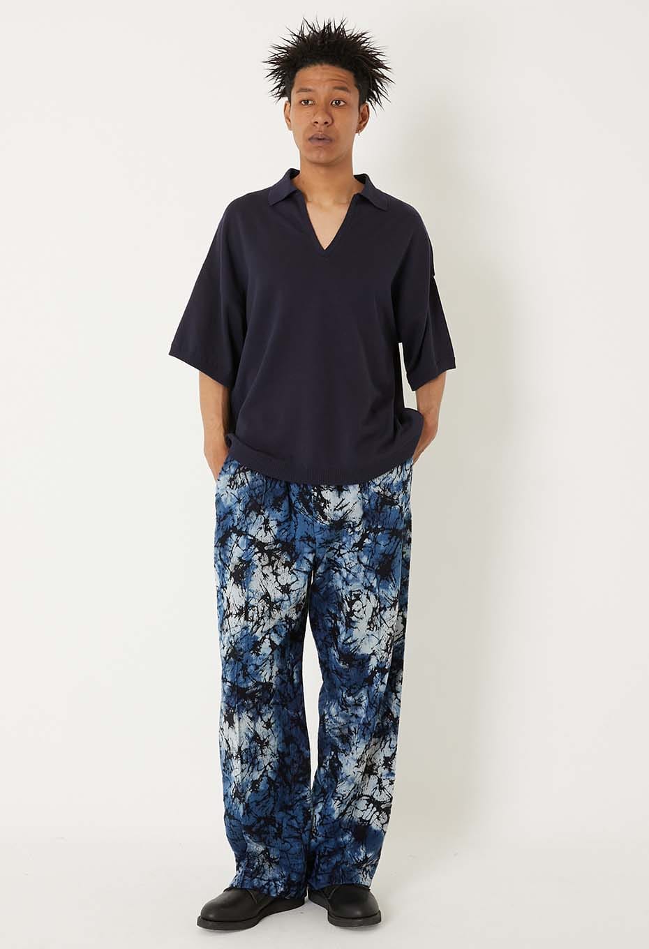 ソフトコットンガラスジャカード インディゴテゾメ ドローパンツ - INDIGO
