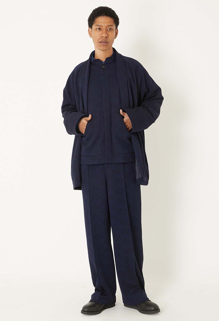 ウールニットジャカード トラウザーズ - NAVY